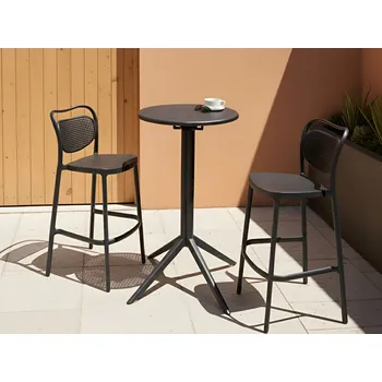 Zahradní stůl Bistro stolek černý syntetický materiál 60 x 60 cm kulatá sklopná deska venkovní odolný balkonový stůl Beliani