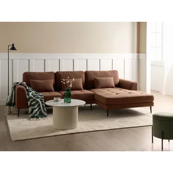 Pohovka Rohová pohovka levá strana hnědé buklé čalounění ve tvaru L s ozdobnými polštáři Beliani