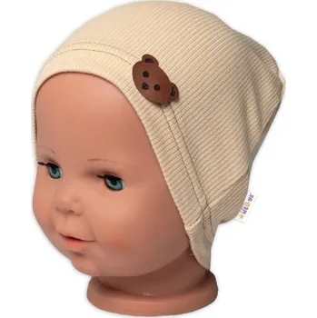 Kojenecký body Baby Nellys Žebrovaná čepice Medvídek - béžová - 92, 98 (18-36m)