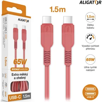 Datový kabel Datový kabel ALIGATOR SoftPastels 3A 65W, USB-C/USB-C, růžová