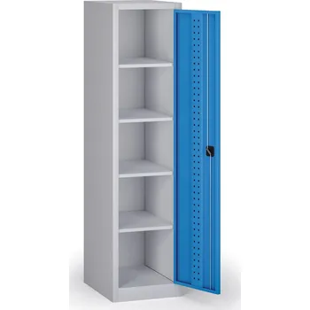 B2B Partner Úzká dílenská policová skříň na nářadí KOVOS, 4 police, svařovaná, perforovaná, 505 x 600 x 1950 mm, modrá