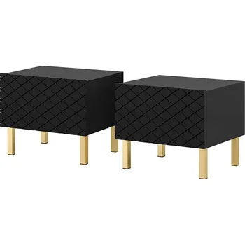 Předsíňová stěna BOGART. Sada nočních stolků Scalia II 50 1SZ 2 ks, černý mat / zlaté nohy