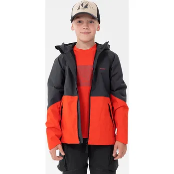 QUECHUA Chlapecká turistická nepromokavá bunda MH 500 14 LET ČERVENÁ|ŠEDÁ