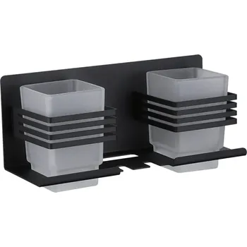 Dávkovač mýdla CERANO - Nástěnný/Samolepící držák na zubní kartáčky a kelímky Lero - černá