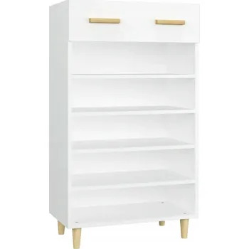 Šatní skříň Bílá skříňka na boty skandinávský styl 60 x 35 x 105 cm s 5 policemi a zásuvkou