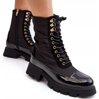 Dámská zimní obuv KOTNÍKOVÉ BOTY ZATEPLENÉ PLOCHÝ PODPATEK ČERNÉ 38