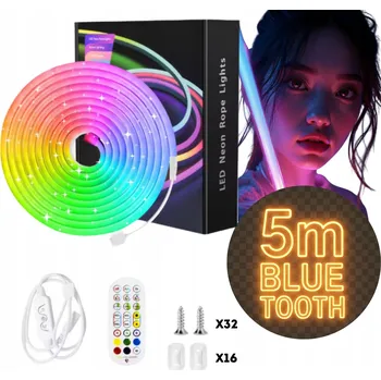LED osvětlení NEONOVÁ LED RGB PÁSKA VODĚODOLNÁ 5m S BLUETOOTH, OVLÁDÁNÍ APLIKACÍ A DÁLKOVÝM OVLADAČEM