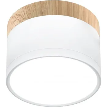 LED stropní osvětlení TUBA - 9W, 4000K (neutrální bílá), 6,4x8,8cm, kulaté, imitace dřeva / bílé