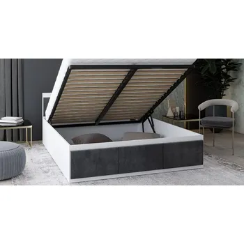 Postel Manželská postel PANAMA T 120x200 se zvedacím kovovým roštem BÍLÁ TMAVĚ ŠEDÁ