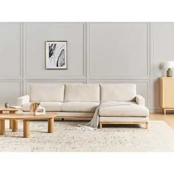 Pohovka Rohová pohovka béžová čalounění manšestr levostranná dřevěné nohy stylová Beliani