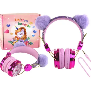 Sluchátka Kabelová sluchátka v odstínech růžové s oušky a nastavením mikrofonu