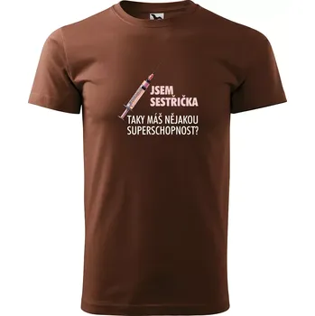 Pánské tričko Sablio Tričko s potiskem Jsem sestřička, taky máš nějakou superschopnost? - hnědé S