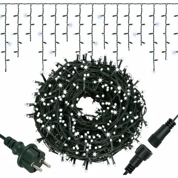 Vánoční dekorace Springos LED krápníky - 14,5m, 300LED, IP44, studená bílá + záblesky