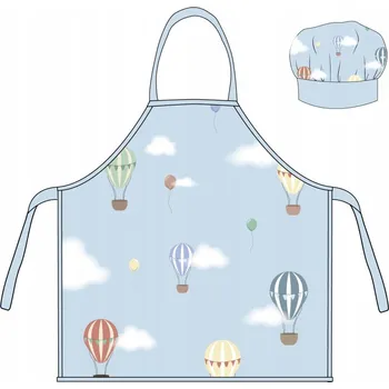 Kuchyňská zástěra Dětská zástěra s motivem horkovzdušných balónů, modrá, 2dílná sada