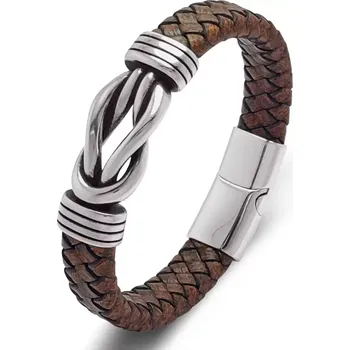Náramek Pánský ocelový proplétaný náramek Pontianus Hnědý - Délka 22 cm