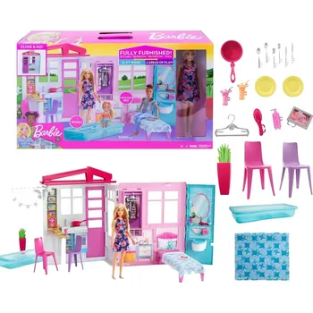 Doplněk pro panenku Mattel Domeček pro panenky Barbie s příslušenstvím a panenkou GWY84