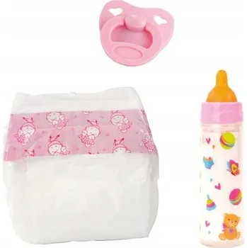 Doplněk pro panenku Bayer Příslušenství pro panenky - lahvička, dudlík, plenka 79201AF