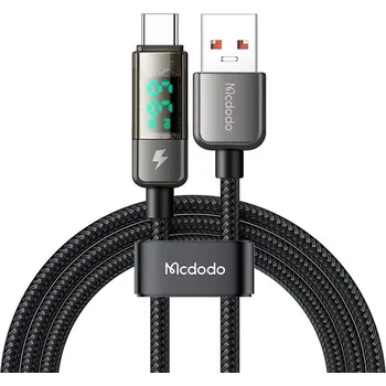 Mcdodo – datový kabel (CA-3630) – USB-C na USB-A, 6A s digitálním displejem, automatické vypnutí, transparentní design, 1,2 m – černý