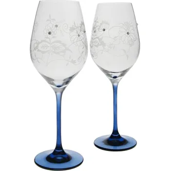 Sklenice Sklenice na víno Cibulákový dekor 360 ml sada 2 ks (Sklenice na bílé víno s modrou nožkou)
