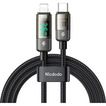 Mcdodo – datový kabel (CA-3600) – USB-C na Lightning, 36W, digitální displej, automatické vypnutí, transparentní design, 1,2m – černý