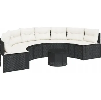 Zahradní pohovka Půlkruhová zahradní pohovka s polštáři, černá, 287 x 70 cm