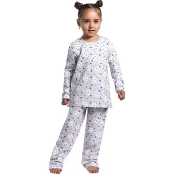 Dámské noční prádlo Béžovo šedé extra teplé bavlněné pyžamo holčičí, Spící Ušáček, sněhové vločky a třpitivé hvězdičky 1F0797 béžová 110-116-5-6-let