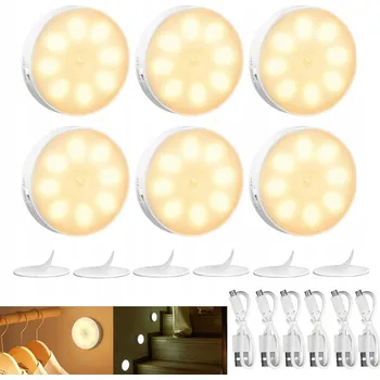 Noční světlo Bezdrátové LED světla s pohybovým senzorem, Osvětlení do skříněk, Noční světla 6 Ks