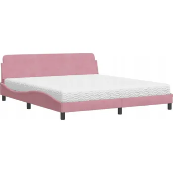 Postel Postel s matrací 218x185x74,5 cm, růžová, samet, matrace H2/H3 180x200x1