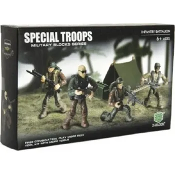 Teddies Stavebnice vojáci plast Pěší jednotka 4ks s doplňky v krabici 25x15x5cm