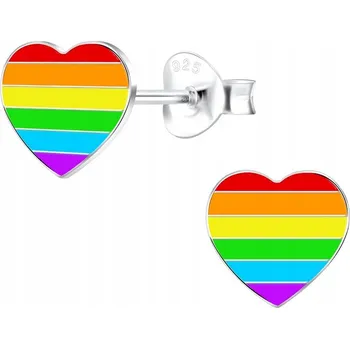 Náušnice STŘÍBRNÉ NÁUŠNICE SRDÍČKA DUHOVÉ ŠROUBOVACÍ PEcky