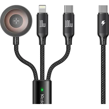 Náhradní díl pro mobilní telefon Mcdodo - datový kabel 3 v 1 řady O (CA-4940) - USB-C na Lightning/USB-C/bezdrátová nabíječka Apple Watch, 100W, 1,2m - černý