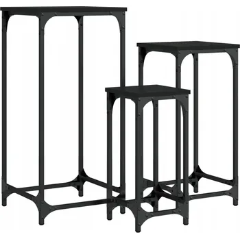 Konferenční stolek Černé zasouvací odkládací stolky 3 ks (37x37x80 cm, 30x30x65 cm, 23x23x50 cm)