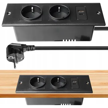 Elektrická zásuvka Zásuvka do pracovní desky Zapuštěná Výsuvná USB USB-C Klikací 250V Černá