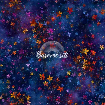 Teplákovina, Drobounké barevné kvítky na modré (E) (Kvalitní teplákovina Bella)