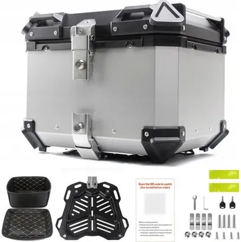 Zavazadlo na motocykl Hliníkový motocyklový kufr na motorku, stříbrný, 65 l