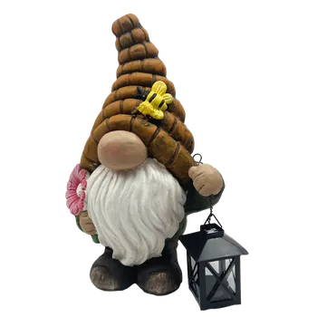 Zahradní dekorace Prodex import s.r.o. Skřítek s lucernou hnědá čepička 41 x 25 cm Prodex A00508