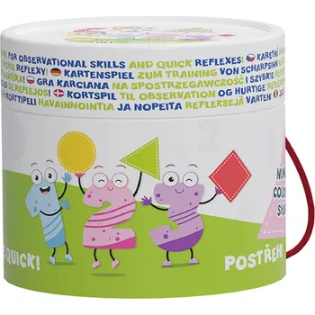 Desková hra JIRI MODELS Hra karetní Postřeh! Čísla, barvy, tvary v kulaté krabičce