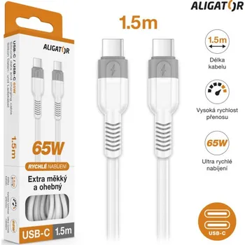 Datový kabel Datový kabel ALIGATOR SoftPastels 3A 65W, USB-C/USB-C, bílá