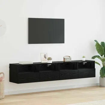 Televizní stolek Skříňky na TV zeď Nástěnný 2 pcs Černý dub 80 x 30 x 30 cm