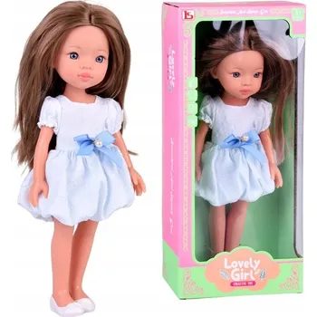 Lovely Girl Roztomilá Panenka v bílém šatě s modrou mašlí 33 cm ZA5850