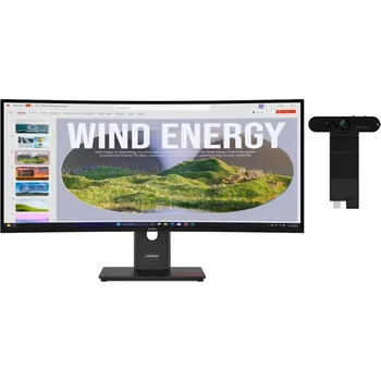 Počítač Lenovo ThinkVision T34WD-40 34" s MC60 LED monitor, prohnutý, 34", VA, 3440×1440, 21:9, 300cd/m2, 3000:1, 4ms, HDMI, DisplayPort, 3× USB, USB-C, LAN, VESA, černý, en. tř. E + webkamera 64AEZAT1EU