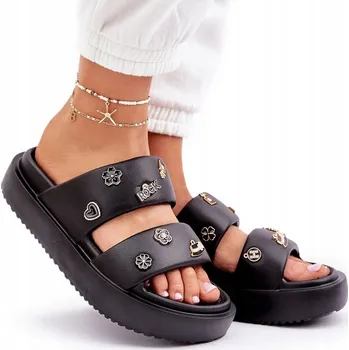 Dámské pantofle NAZOUVÁKY lehké pěnové žabky s patentkami, módní černé, velikost 36/37