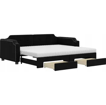 Pohovka Rozkládací pohovka 2 v 1 se zásuvkami, černá, 213x192,5x66,5 cm