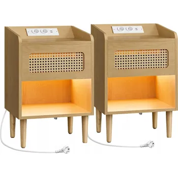 Noční stolek Sada 2 Noční stolek s napájením ks 2x AC port a 2x USB kabel 1,5 m