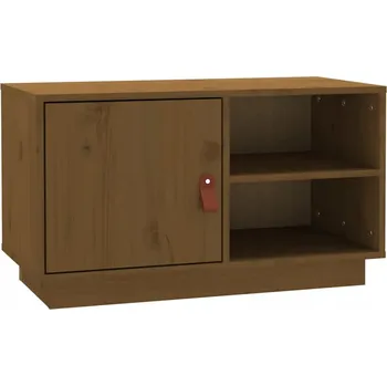 Televizní stolek Dřevěná skříňka pod TV z masivního borovicového dřeva, medově hnědá, 70x34x40 cm