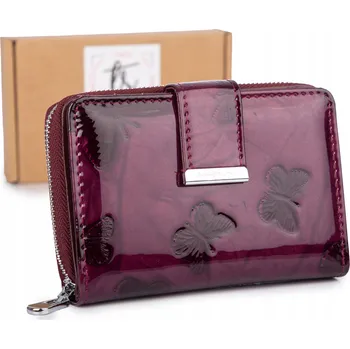 Peněženka Střední dámská lakovaná peněženka s motýly RFID fialová kožená