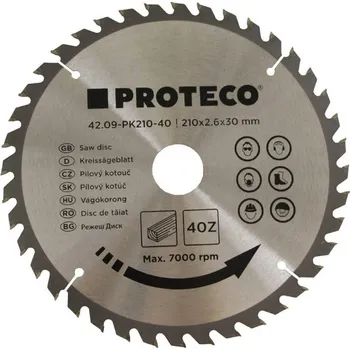 Pilový kotouč Proteco 09-PK210-40 kotouč pilový SK 210x2.6x30 40z + redukce 30/20 mm 42.09-PK210-40