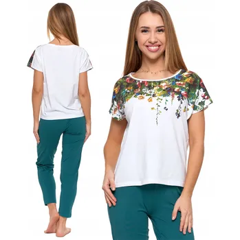 Dámské pyžamo Dámské pyžamo dvoudílné - tričko s květinami a dlouhé kalhoty MORAJ XL