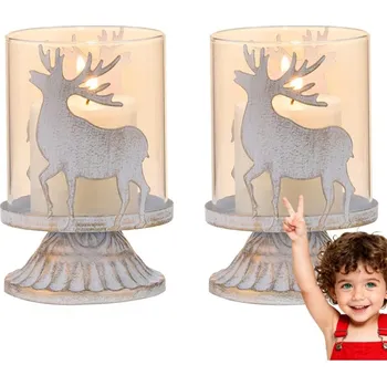 Svícen Dekorativní kovové svícny na čajové svíčky, 2 ks - motiv jelen