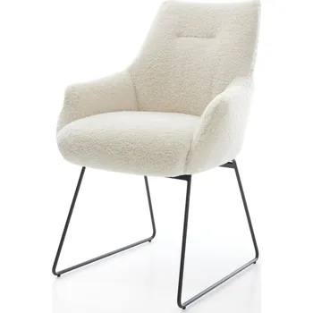 Jídelní židle DELIFE Jídelní židle Alja-Flex s područkami plyšový manšestr béžová tenká podnož černá taštičkové pružiny